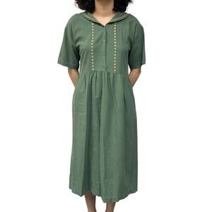 Ehko Sopo Womens Green Embroidered Short Sleeve Dress